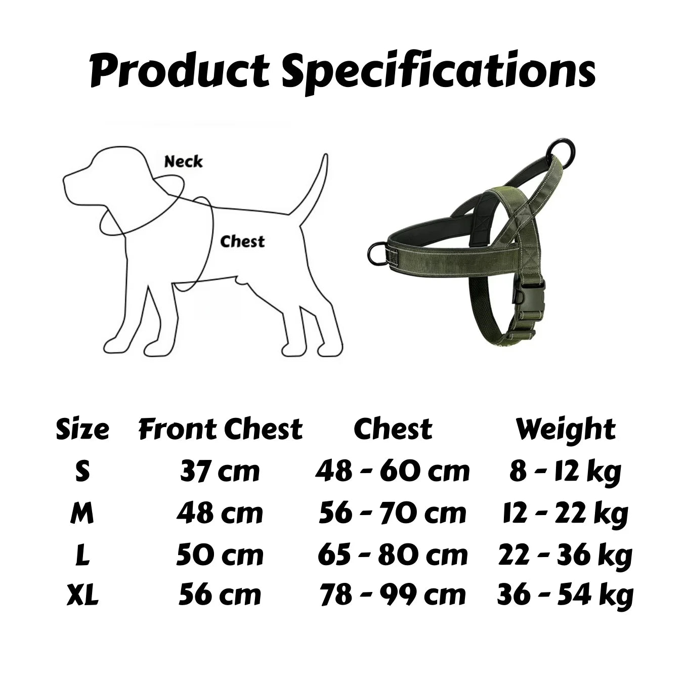 Heavy-Duty Tactical No-Pull Dog Harness – Padded Vest for Large Breeds
