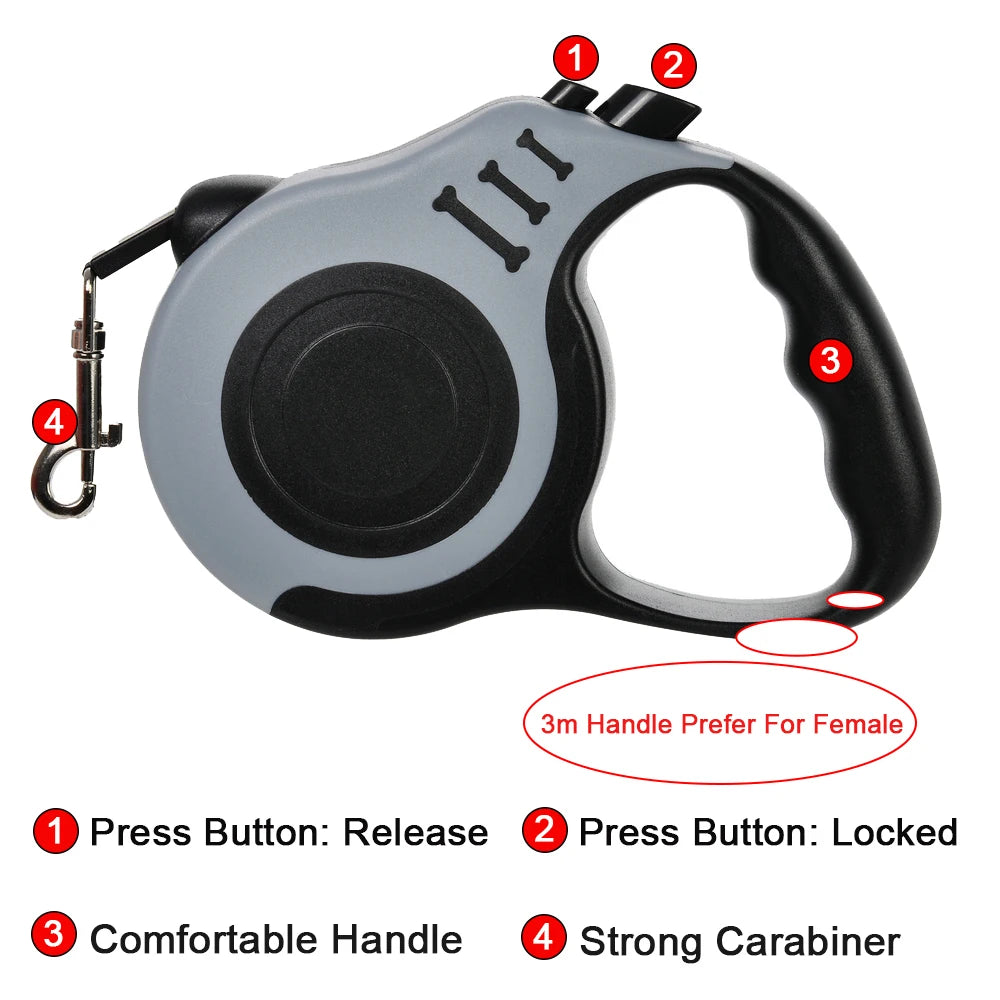 Strong Nylon Retractable Dog Leash – 3M & 5M for All Breeds