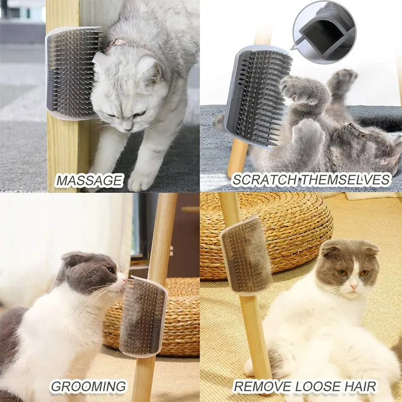 Cat Corner Massage Brush – Self-Grooming Scratcher with Hair Removal Comb