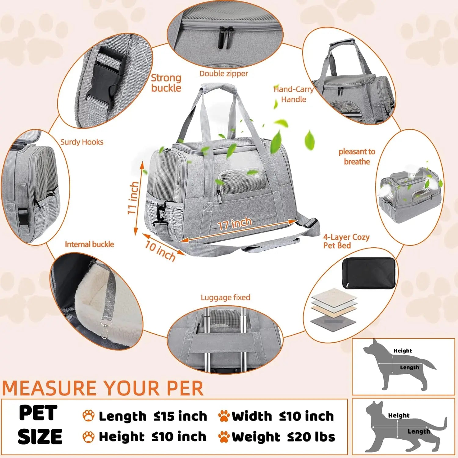 Airline-Approved Pet Carrier Bag – Soft Sided with Mat for Cats & Dogs up to 20lbs