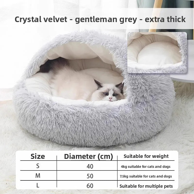 Winter Warm Shell-Shape Cat Bed – Plush Semi-Enclosed Pet Nest