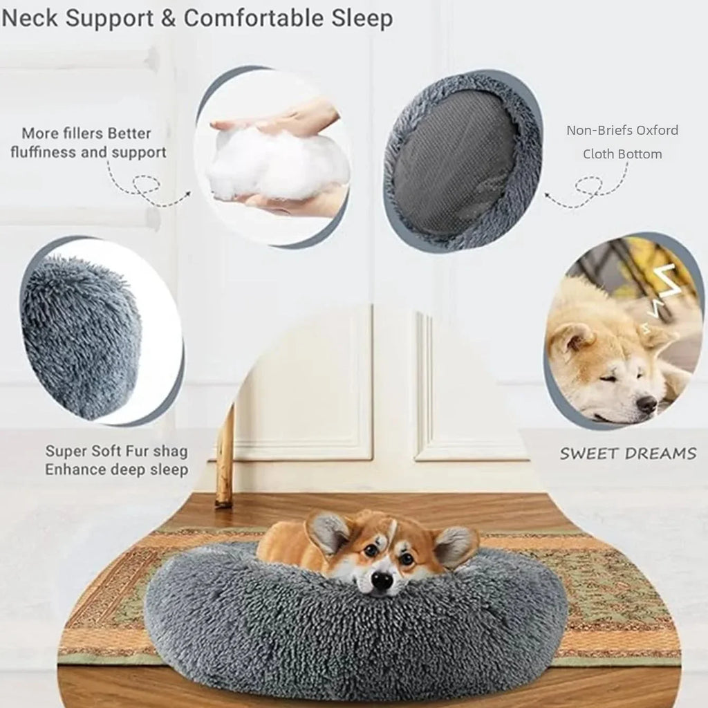Round Plush Pet Bed – Soft & Warm for Dogs and Cats