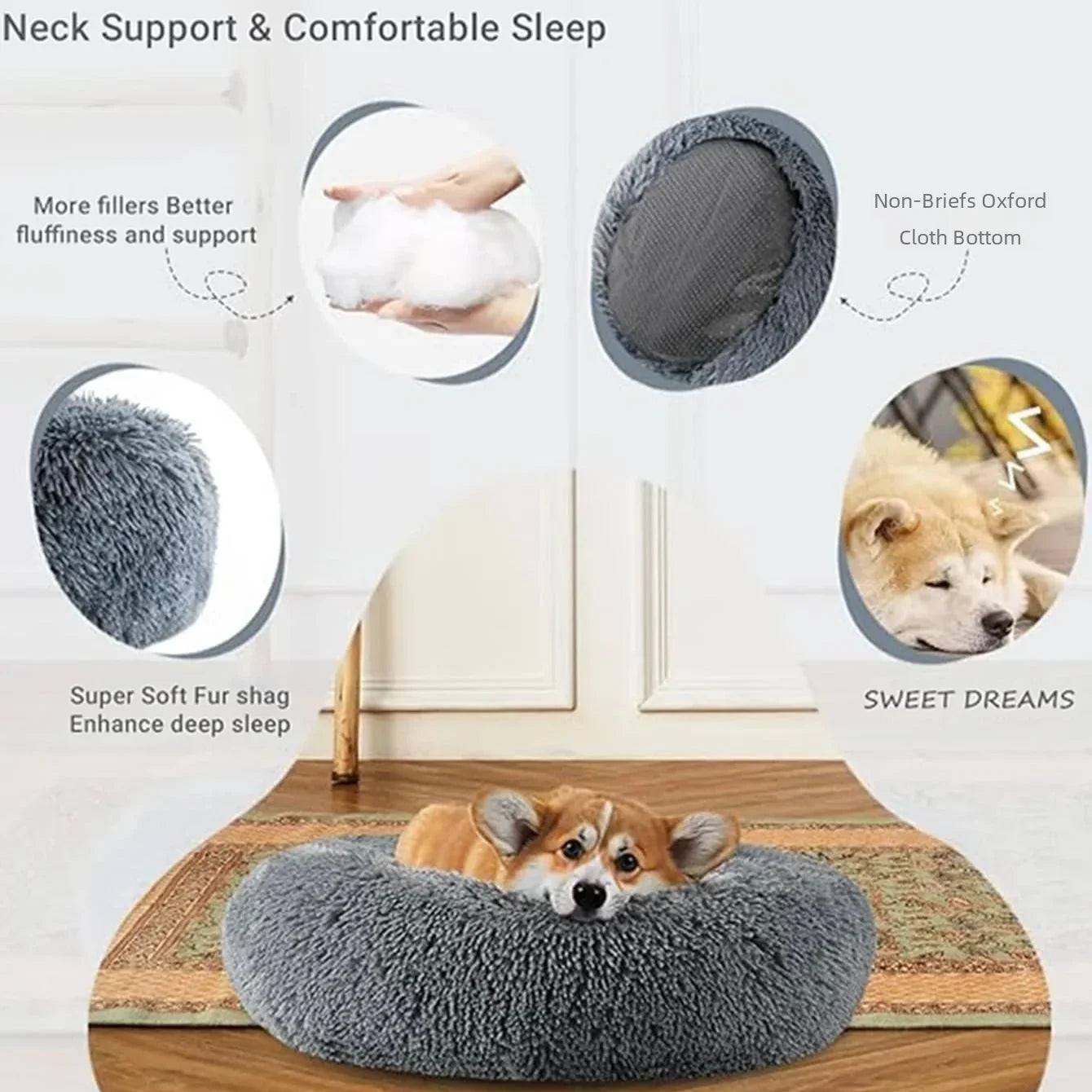 Round Plush Pet Bed – Soft & Warm for Dogs and Cats