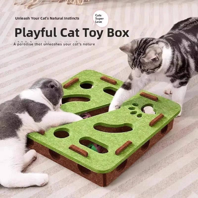 Cat Puzzle Toy – Felt Activity Box with Ball for Indoor Cats