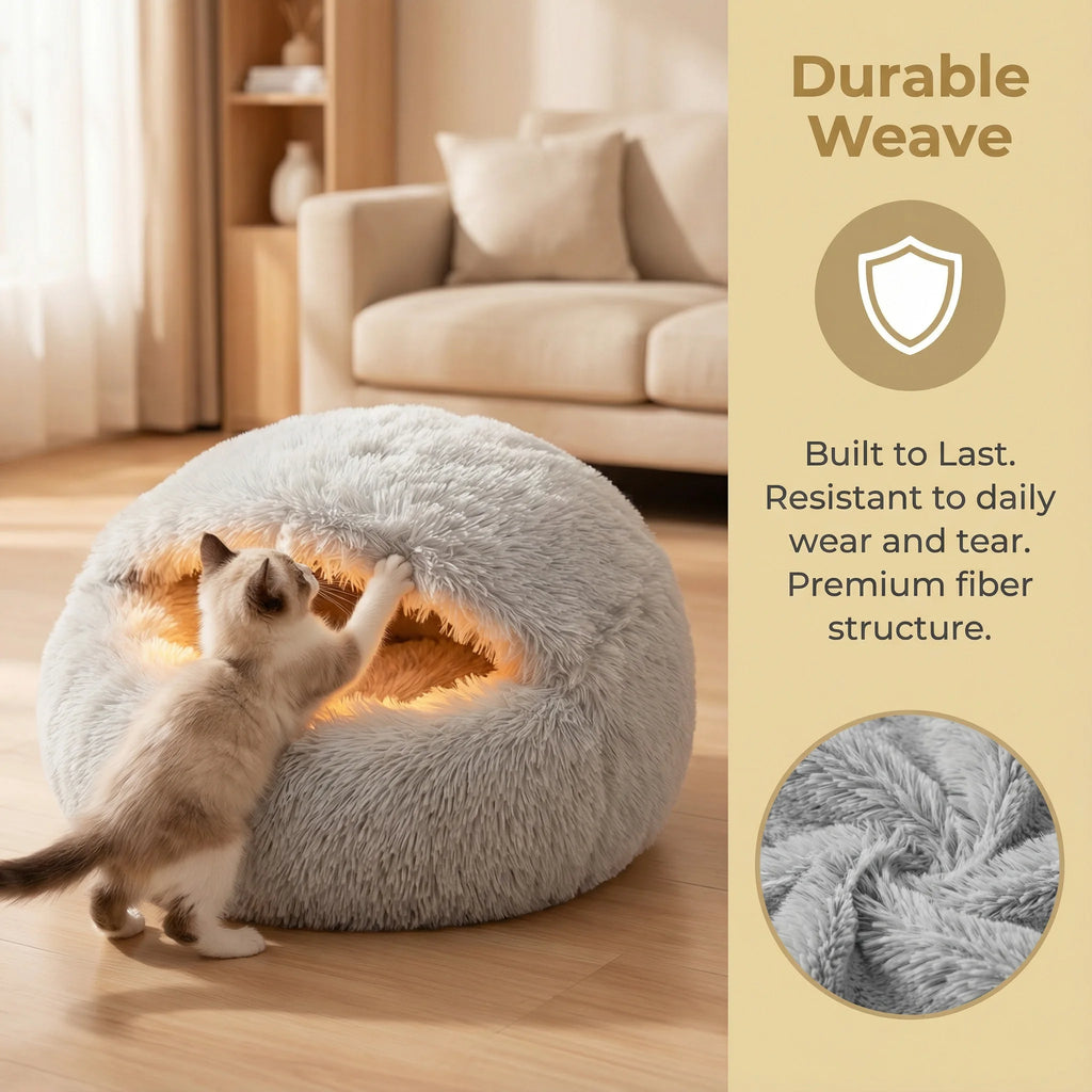 Winter Warm Shell-Shape Cat Bed – Plush Semi-Enclosed Pet Nest