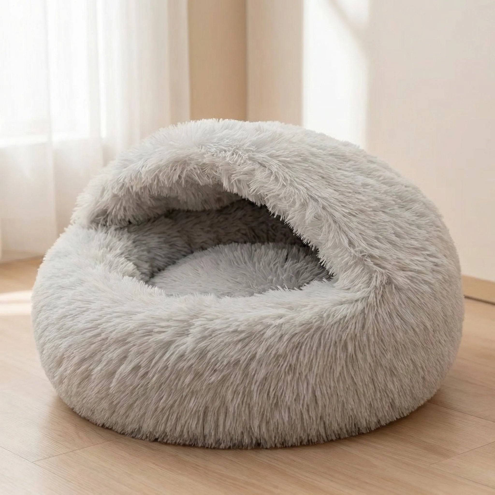 Winter Warm Shell-Shape Cat Bed – Plush Semi-Enclosed Pet Nest