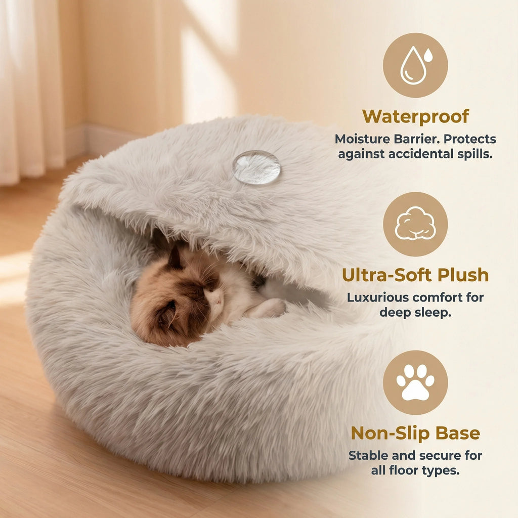 Winter Warm Shell-Shape Cat Bed – Plush Semi-Enclosed Pet Nest