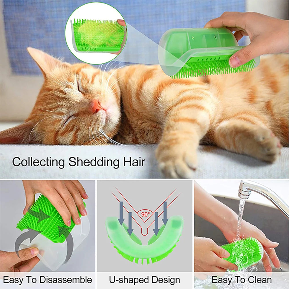 Cat Corner Massage Brush – Self-Grooming Scratcher with Hair Removal Comb