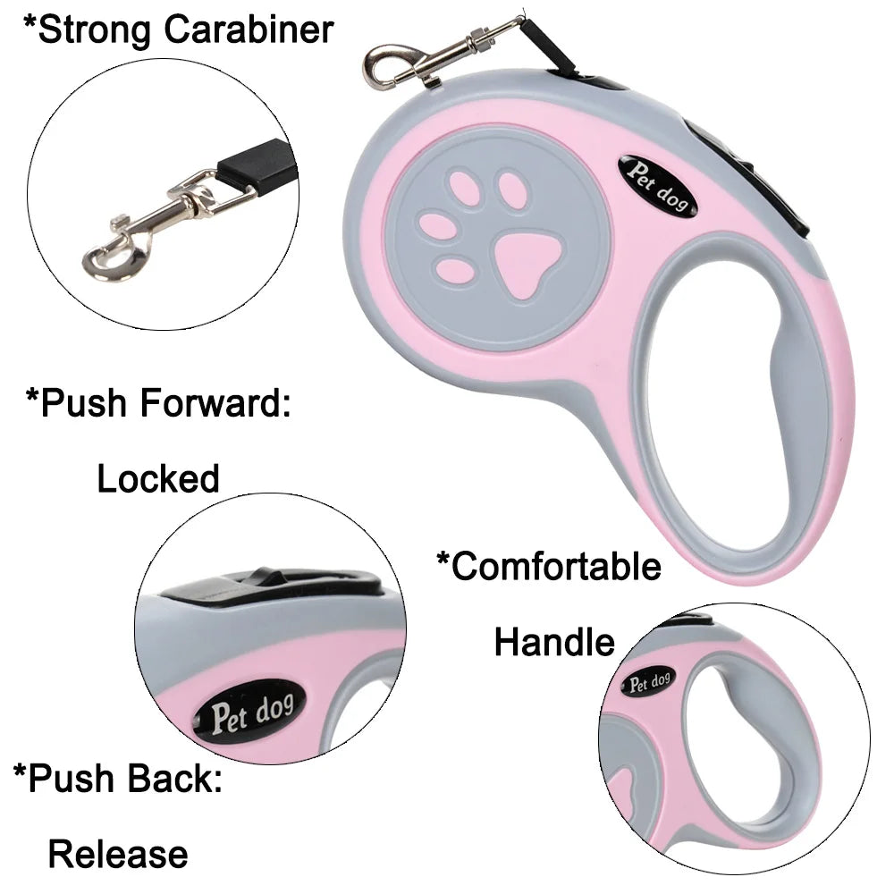 Nylon Retractable Pet Leash – 3M & 5M for Dogs & Cats